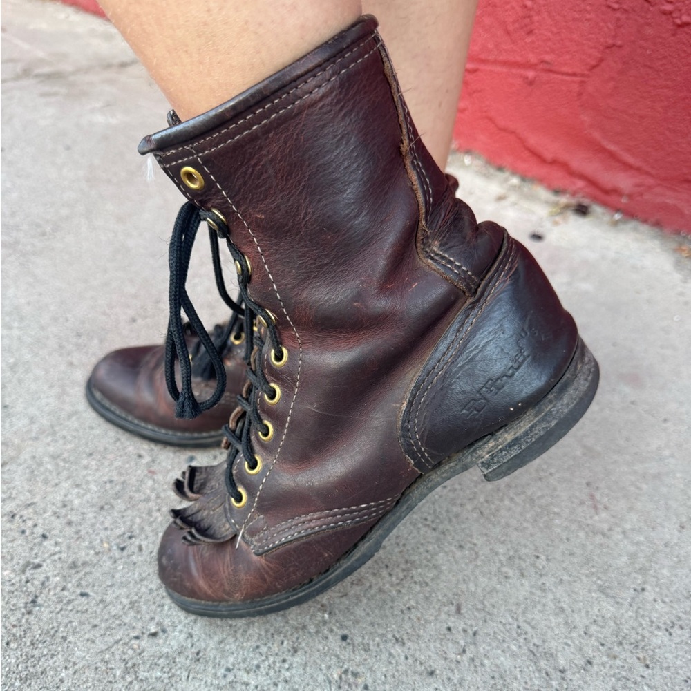 Vintage DD Tuff 8M Brown Tassel Toe Lace-Up Leather Boots